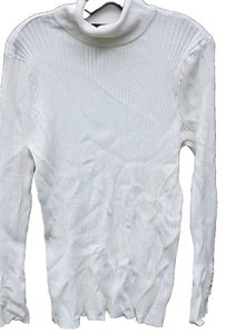 JM Collection Damen XL Pullover weiß Rollkragen Gold Knopf Manschette gerippt Viskose - Bild 1 von 10