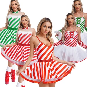 UK Women's Christmas Candy Cane Striped Tutu Dress Ballet Dance Skating Costume - Picture 1 of 78