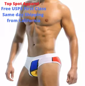 Men's Swimwear Low Rise Contoured Mondrian Color Blocked Vacation Beach Swimsuit - Picture 1 of 23