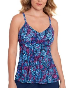 Swim Solutions Women's Navy Multi V-Neck Underwire Tummy Control Tankini Size 8 - Picture 1 of 1