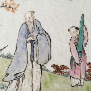 A Chinese Porcelain Plaque Qianjiang Scholar with Boy - Picture 1 of 10