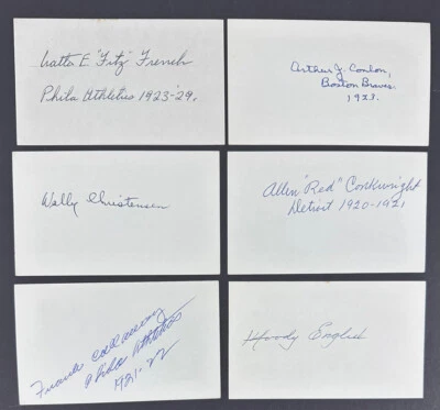 1920's Baseball Greats Signed Index Card Lot 6 Vintage Woody English Fitz French - Image 1 of 2