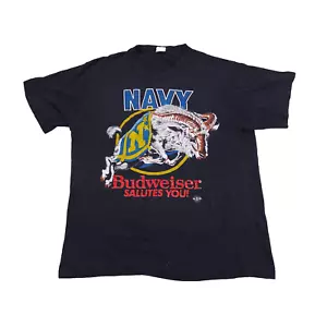 Vintage Navy Budweiser Salutes You T Shirt Men's L Black Single Stitch USA 80s - Picture 1 of 10