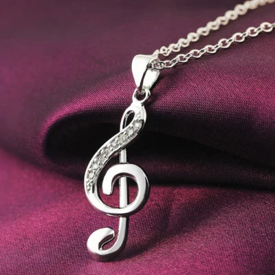 925 Sterling Silver Womens Large 24" Link Chain Necklace With Music Pendant D638 - Image 1 of 4