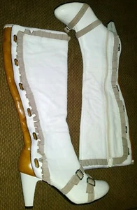 White Halter Corset Tie Boots Leather 6.5 M Knee High by Bobbi Blu Steampunk  - Picture 1 of 10