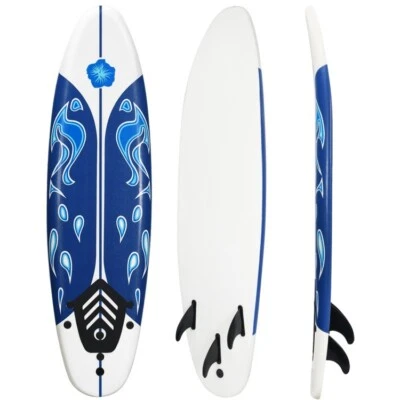 COSTWAY 6' Surfboard Foam Body Surfing Board W/3 Fins & Leash Beach Kids Adults White