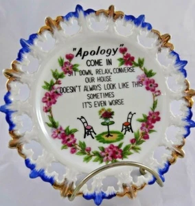 Vintage Messy House Apology Decorative Plate Wall Hanging Funny Humorous 7 Inch - Picture 1 of 4