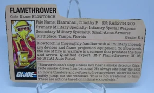Blowtorch 1984 File Card GI Joe Vintage DC - Picture 1 of 2