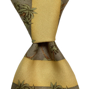 TOMMY BAHAMA Men's 100% Silk Necktie Designer FLORAL PALM TREES Yellow/Tan EUC