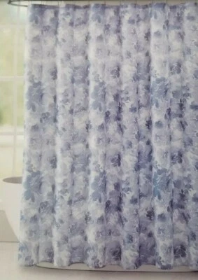Tahari Bayber Blue Printed Blue & White Fabric Shower Curtain 72" x 72" NIP - Image 1 of 4
