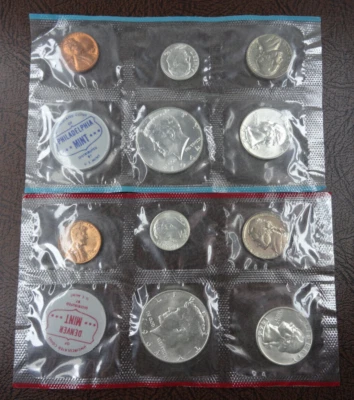1964 US Mint Set Uncirculated 10 Coins P & D Original Cello 90% Silver - Image 1 of 4