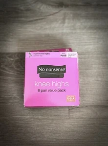 8 Pair No Nonsense Comfort Top Nylon Knee Highs Plus Size YJ1 Mid nightBlack New - Picture 1 of 5