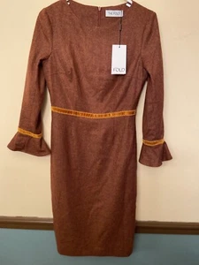 The Fold London Rosnaree Dress Rust Orange Wool Blend Lined NWT - Picture 1 of 4