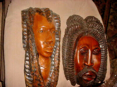 Two Jamaican Rastafari Wood Carved Face Art Mask Original Artist Carving Est Pc • 169£