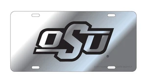 OSU OKLAHOMA STATE Cowboys Silver-Black Mirrored License Plate / Car Tag - Picture 1 of 1