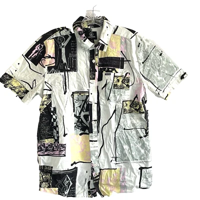 Volcom Shirt Men S-P White w/Abstract Black/yellow Graphic Button  - Image 1 of 4