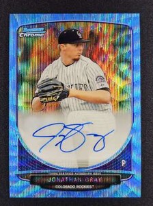 Jonathan Gray 2013 Bowman Chrome 1st Blue Wave Refractor AUTO /50 RANGERS