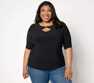 Attitudes by Renee Size MEDIUM Como Jersey Twist Neck Top BLACK A648353 - Picture 1 of 1