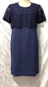 Beautiful "LIZ JORDAN" Navy Lace Top Mother of Bride / Cocktail Dress Size 16 - Picture 1 of 5