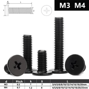 M3 M4 Phillips Thin Wafer Flat Head Low profile Screws Black Zinc Plated - Picture 1 of 5