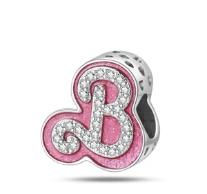 V149 S925 STERLINGSILBER B B BARBĮE ROSA PERLEN CHARM - Bild 1 von 5