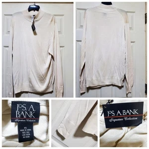 Jos A Bank Signature Seidenpullover Herren XL creme Mock Neck leichter Pullover - Bild 1 von 18