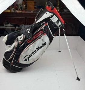 TaylorMade Stand Carry 5-Way Golf Bag Black/White/Red Sturdy Nice Bag 6 Zipper - Picture 1 of 7