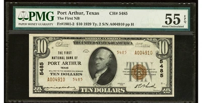 1929 Port Arthur, TX $10 Type 2 The First National Bank Ch. # 5485 PMG 55 EPQ - Image 1 of 2
