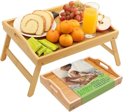 Bamboo Bed Tray with Folding Legs - 15.7x11.8 inches - Image 1 of 4