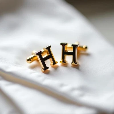 H Initial Letter Cufflinks Shirt Accessories Mans Gift For Birthday & Halloween - Image 1 of 4