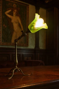 Vintage C-1890s W.A.S Benson Arts & Crafts lamp original Powell Vaseline shade - Picture 1 of 21