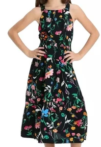 Girls Medium 8 Halter Midi Dress Cat & Jack Black Floral Rayon EUC - Picture 1 of 5