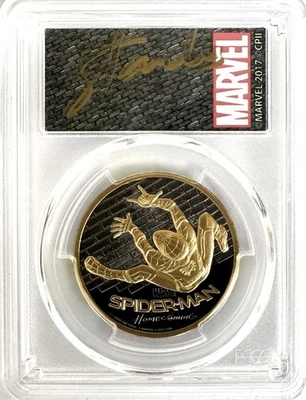 2017 Cook Islands 1oz Gold $200 Marvel Spider-Man Homecoming PR70 FDOI Stan Lee - Image 1 of 4