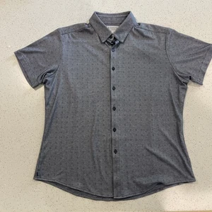 Mizzen + Main Performance Shirt Mens Sz L Blue Geometric Trim Fit Diamond Print - Picture 1 of 6