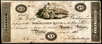 May 2, 1825 Derby CT Connecticut The Derby Bank Obsolete $20 Banknote Note - Image 1 of 2