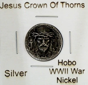 HOBO Jesus Christus Dornenkrone aus einem echten WWII Silber Krieg Nickel SIGNIERT - Bild 1 von 3