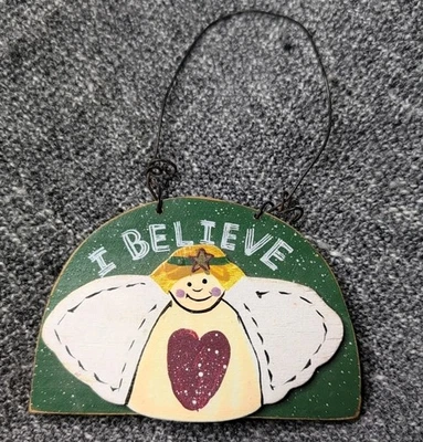 Wooden Angel Ornament or Plaque with Wire Hanger Small Rustic Cottagecore  - Image 1 of 4