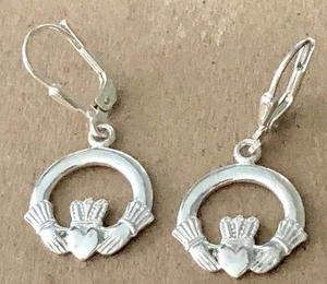Sterling Silver Irish Claddagh Crown of Heart Circle Clip-On Earrings ~ Ireland - Picture 1 of 3
