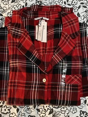 Conjunto de pijama de franela brillante a cuadros rojos talla grande Victoria Secret para mujer Foto 1 de 4