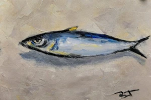 Grumpy Fish. 10x8 inch original oil painting On Canvas Panel By Roger Gelis - Picture 1 of 2