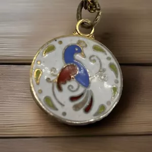 Collana con ciondolo cloisonné uccellino cardo Pennsylvania tono oro vintage - Foto 1 di 5