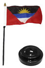 Antigua & Barbuda 4"X6" Flag Desk Set Wood Table Stick Staff Black Base
