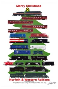 Póster de árbol de Navidad Norfolk & Western 11""x17"" firmado por Andy Fletcher - Imagen 1 de 1