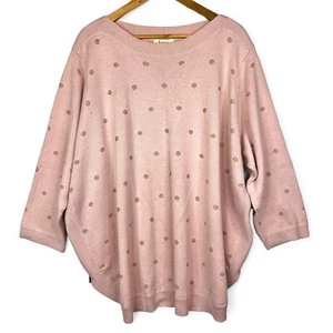 Beme Knit Sweater Plus Size XL Pink Gold Polka Dot Zip Sides Soft Warm Comfort - Picture 1 of 9