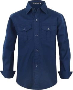 Jungen einfarbiges Langarm Western Hemden gewebtes Button Down Hemd Gr. XL - Bild 1 von 6