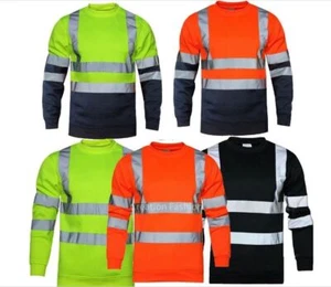 Hi Viz Vis High Visibility Round Crew Neck Sweatshirt Work Safety Fleece Jumper - Picture 1 of 6