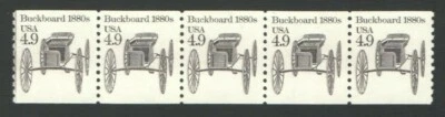 STRIP Of 5 Unused US Postage 4.9 Cent Stamps BUCKBOARD 1880S - Image 1 of 2