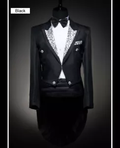 Abito da sposa smoking uomo nuovo colletto a slitta bianco e nero (incluso pantalone) - Foto 1 di 3