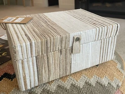 Woven Raffia Decorative Box Brewster Home Suede Lined Beige Decor 10”L 6”W 4.5”T - Image 1 of 4