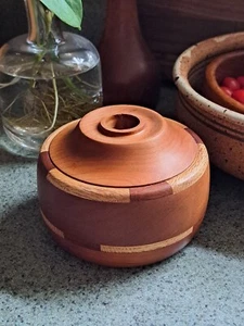Handmade Turned Wood Inlay Cherry Oak Mahogany Candle Holder Vase Debbie Bond - Picture 1 of 5